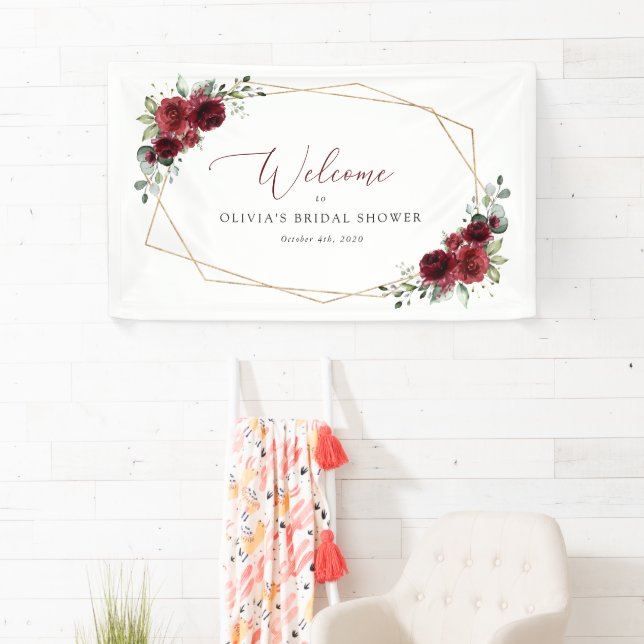 Burgundy Flowers, Red Flowers, Bridal Welcome Banner (Insitu)
