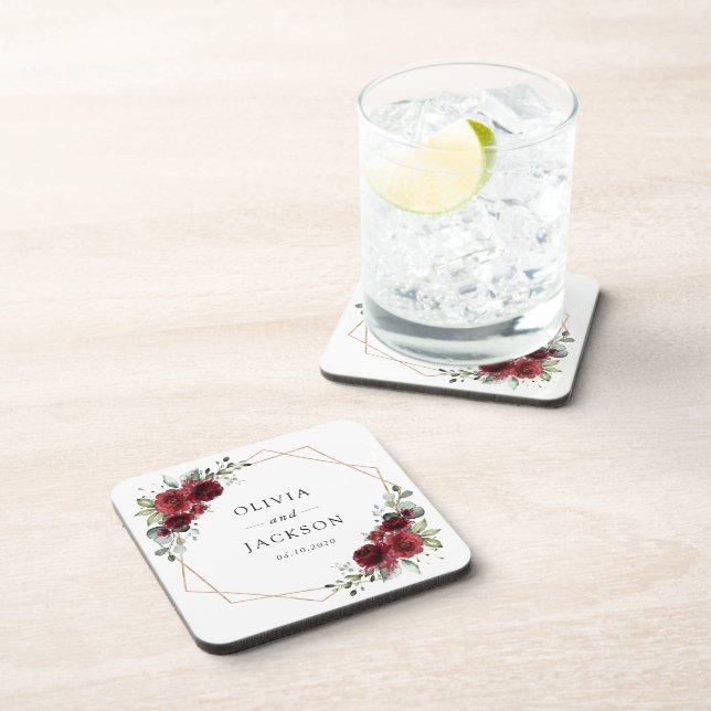 Burgundy Flowers, Red Flowers, Floral Wedding Coaster (Right Side)