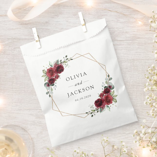 Burgundy Flowers, Red Flowers, Floral Wedding Favour Bags (Clipped)