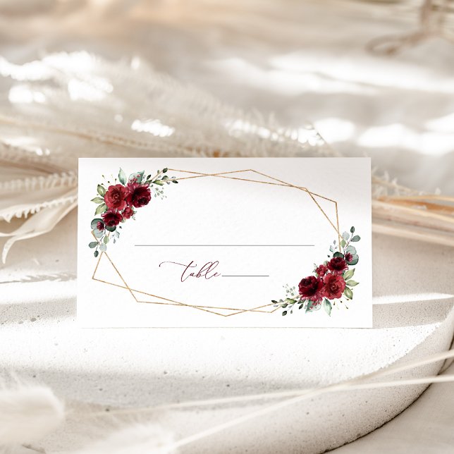Burgundy Flowers, Red Flowers, Floral Wedding Place Card (Creator Uploaded)