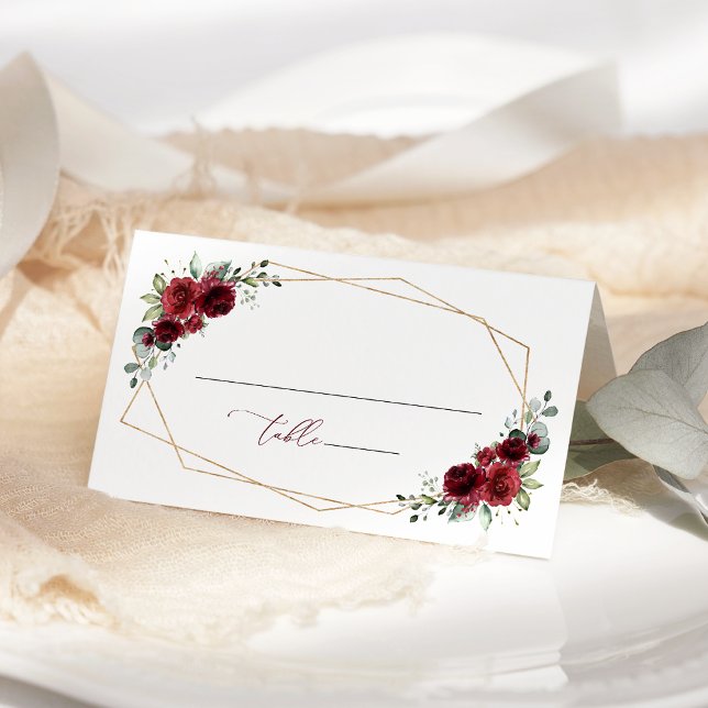 Burgundy Flowers, Red Flowers, Floral Wedding Place Card (Creator Uploaded)