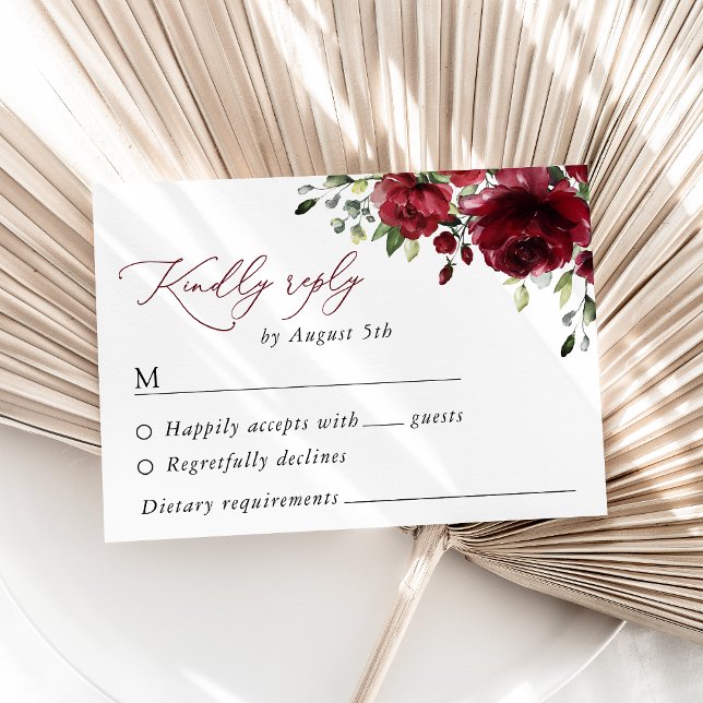 Burgundy Flowers, Red Flowers, Floral Wedding RSVP Card (Creator Uploaded)