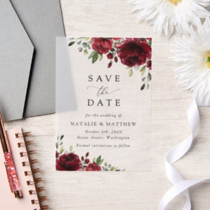 Burgundy Flowers, Red Flowers, Floral Wedding Vellum Invitations