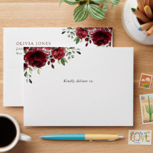 Burgundy Flowers, Red Flowers, Greenery, Birthday Envelope