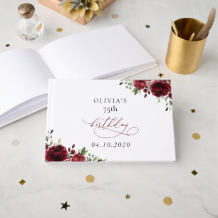 Burgundy Flowers, Red Flowers, Greenery, Birthday Guest Book
