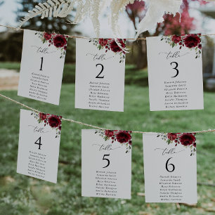 Burgundy Flowers, Red Flowers, Seating Chart Cards