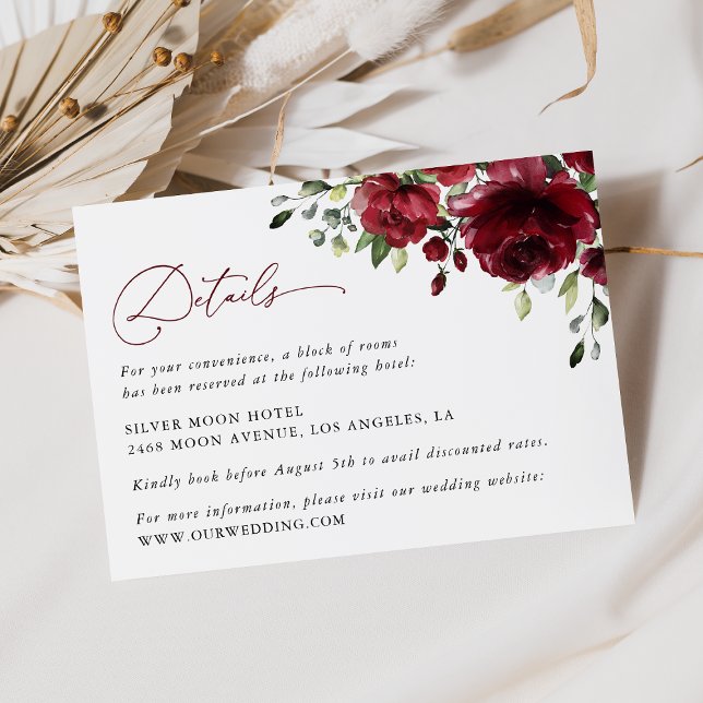 Burgundy Flowers, Red Flowers, Wedding Details Enclosure Card (Creator Uploaded)