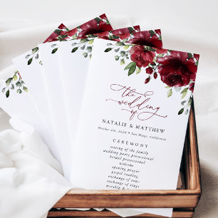Burgundy Flowers, Red Flowers, Wedding Program