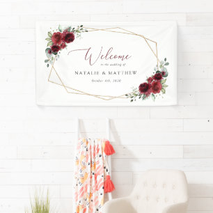 Burgundy Flowers, Red Flowers, Wedding Welcome Banner