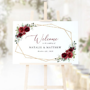 Burgundy Flowers, Red Flowers, Wedding Welcome Poster