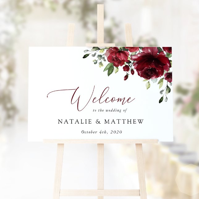 Burgundy Flowers, Red Flowers, Wedding Welcome Poster (Creator Uploaded)