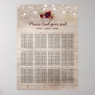 Burgundy Flowers Rustic Wedding Seating Chart