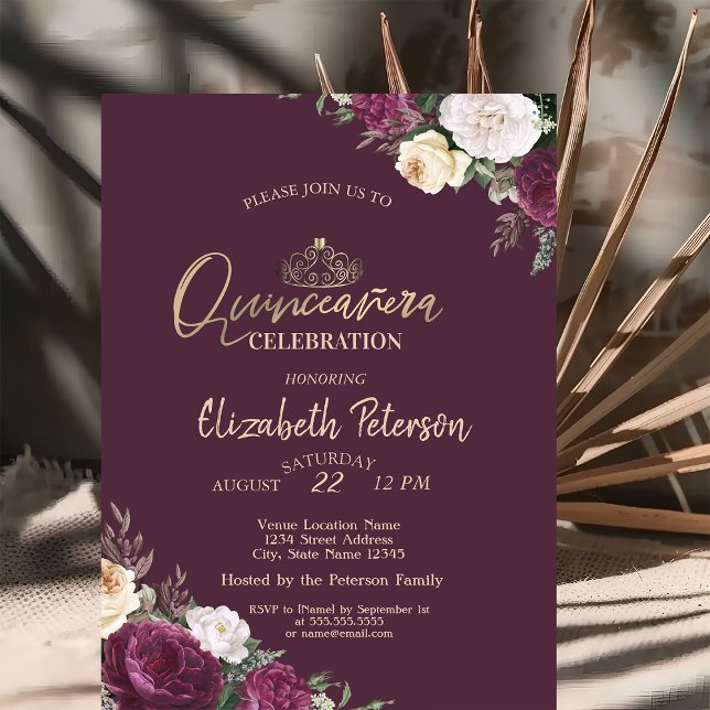 Burgundy Flowers Tiara  Invitation (Creator Uploaded)