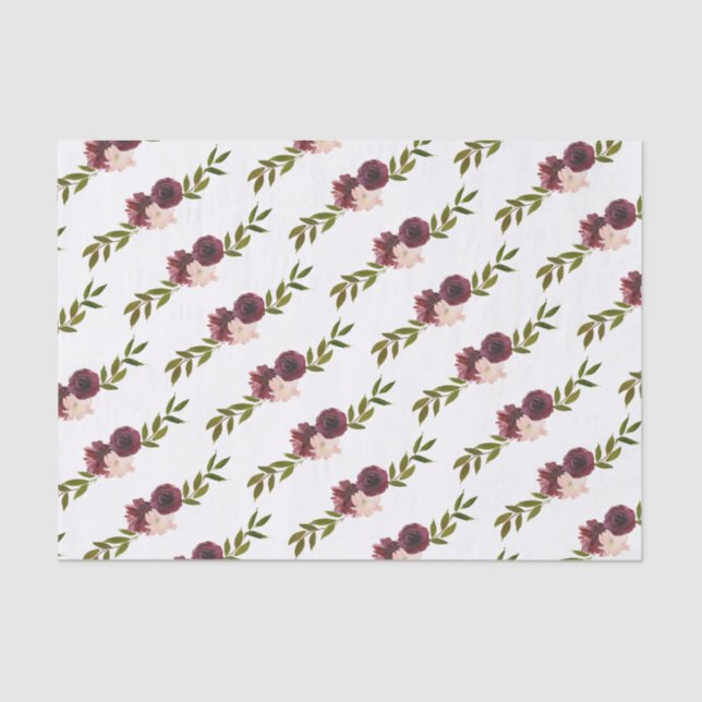 Burgundy Flowers Tissue Paper (Front)