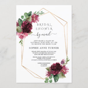 Burgundy Flowers Virtual Bridal Shower By Mail Invitation