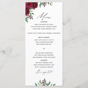 Burgundy Flowers Wedding Menu