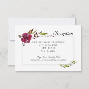 Burgundy Flowers Wedding Reception Invitation