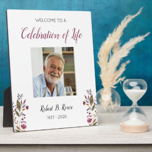 Burgundy Flowers Welcome Celebration Of Life Photo Plaque