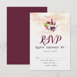 Burgundy Flowers Wine Tasting  Watercolor  RSVP  Invitation