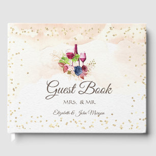Burgundy Flowers Wine Tasting Watercolor Wedding Guest Book
