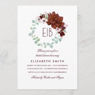 Burgundy Flowers Wreath Elegant Bridal Shower Invitation