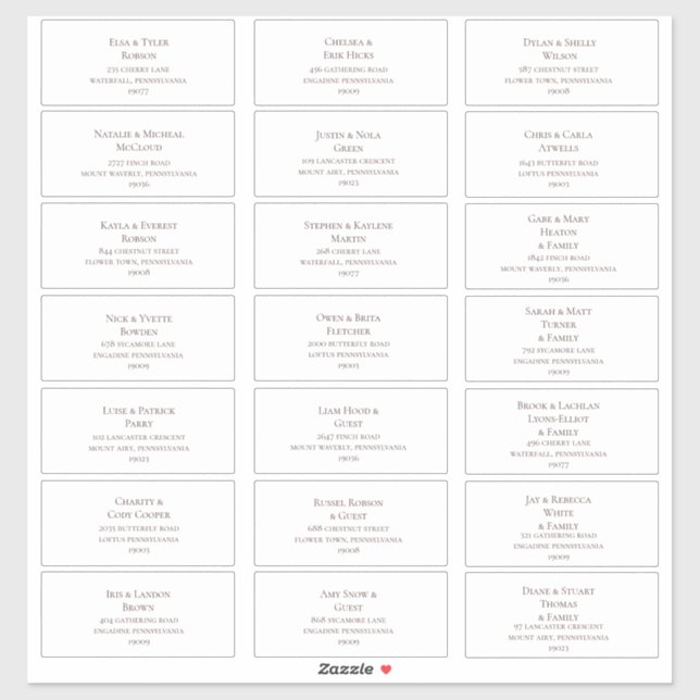 Burgundy Font Wedding Guest Address Labels (Sheet)