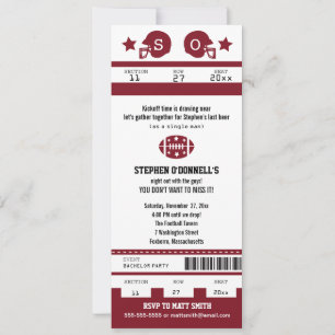 Burgundy Football Ticket Bachelor Party Invitation