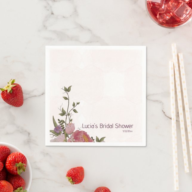 Burgundy Forest floral Bridal Shower Napkin (Insitu)