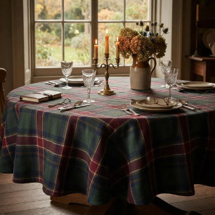 Burgundy Forest Green Navy Heritage Tartan Tablecloth