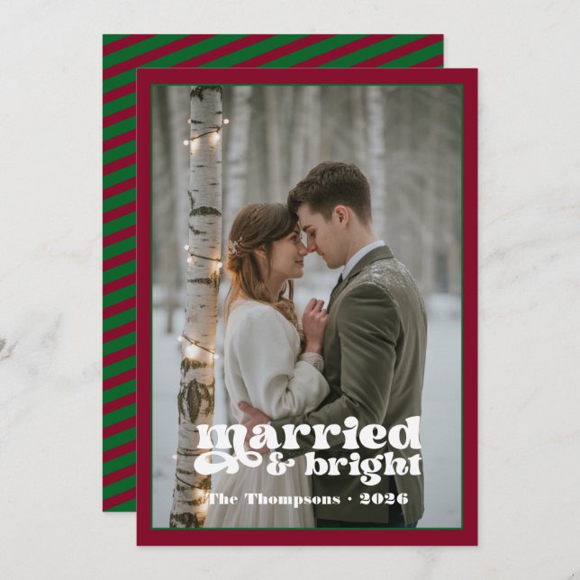 Burgundy & Forest Green Newlyweds Christmas Holiday Card (Front/Back)