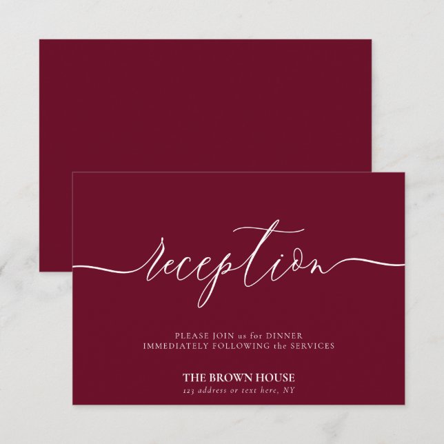 Burgundy Formal Wedding after dinner reception Invitation (Front/Back)