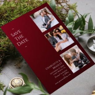 Burgundy Four Photo Wedding Collage Save The Date