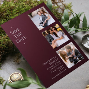 Burgundy Four Photo Wedding Collage Save The Date