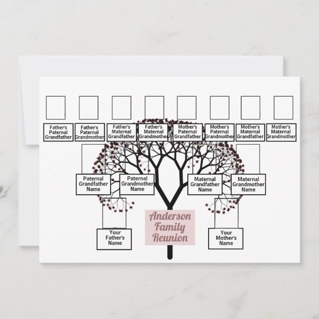 Burgundy Fractal Tree 3 Generation Family Reunion Invitation (Front)