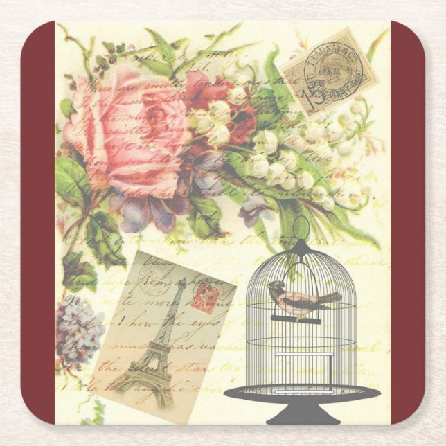 Burgundy French Theme Vintage Paris Coasters (Front)