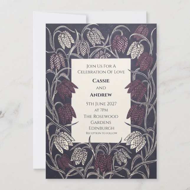 Burgundy Fritillary Wedding Invitation (Front)