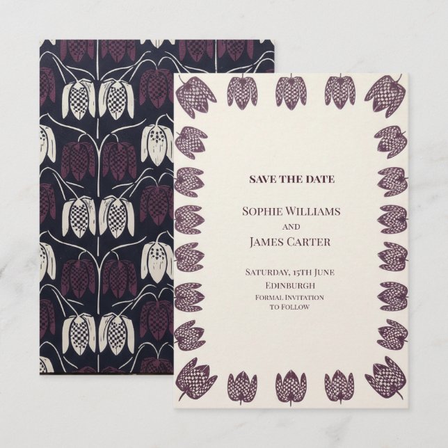 Burgundy Fritillary Wedding Save The Date (Front/Back)
