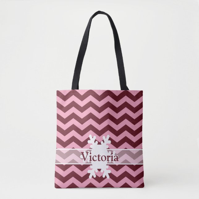 Burgundy Frosted Orchid Chevrons with Snowflake Tote Bag (Front)