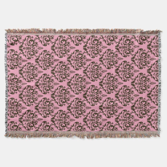 Burgundy Frosted Orchid Damask Throw Blanket (Front)