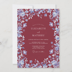 Burgundy Frosty Winter Wedding Invitation