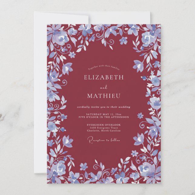 Burgundy Frosty Winter Wedding Invitation (Front)