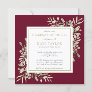 Burgundy Funeral Celebration of Life Photo Square Invitation