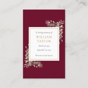 Burgundy Funeral Memorial Greenery Prayer Cards