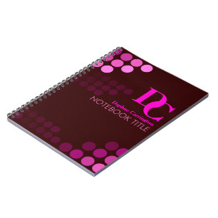 Burgundy Funky Pink Dots Monogram Notebook