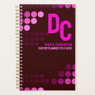Burgundy Funky Pink Dots Monogram Planner