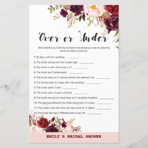 Burgundy Garden Bridal Shower Game PRINTED