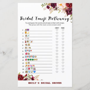 Burgundy Garden Bridal Shower Game PRINTED