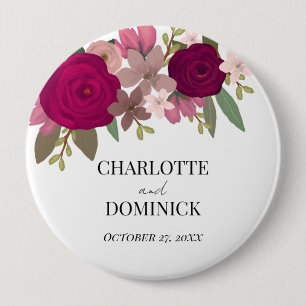 Burgundy Garden Flowers Engagement 10 Cm Round Badge