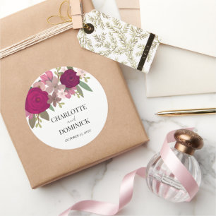 Burgundy Garden Flowers Wedding Classic Round Sticker