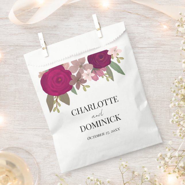 Burgundy Garden Flowers Wedding  Favour Bags (Clipped)